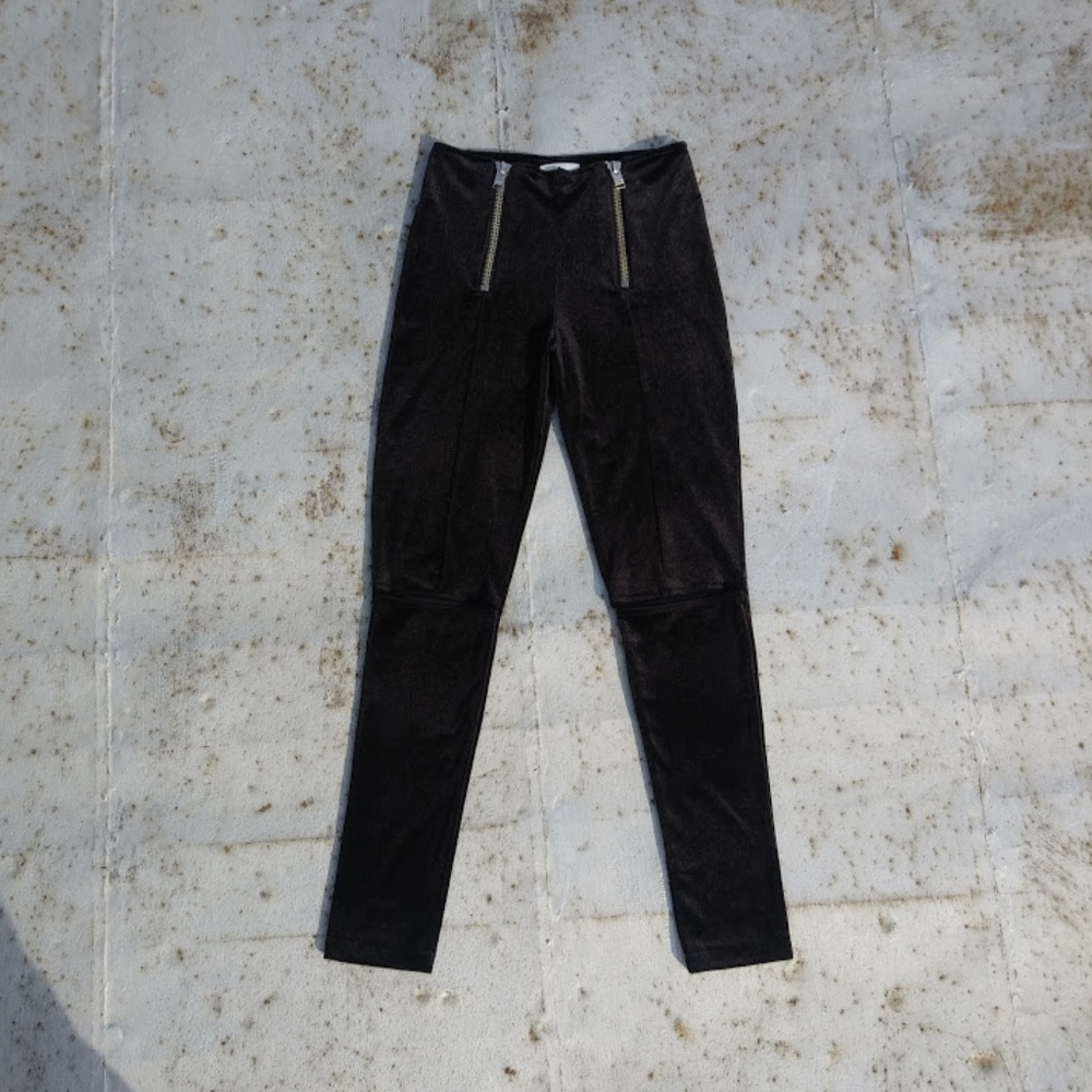 UNIF black velvet Ish pants leggings zippers goth